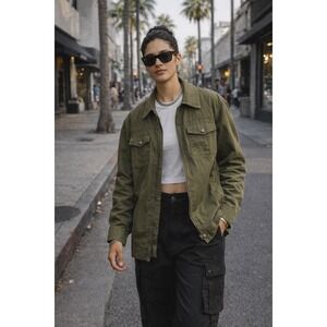 Weekend Nation Olive Green Full Zip Jacket Mens XL Lightweight Coat